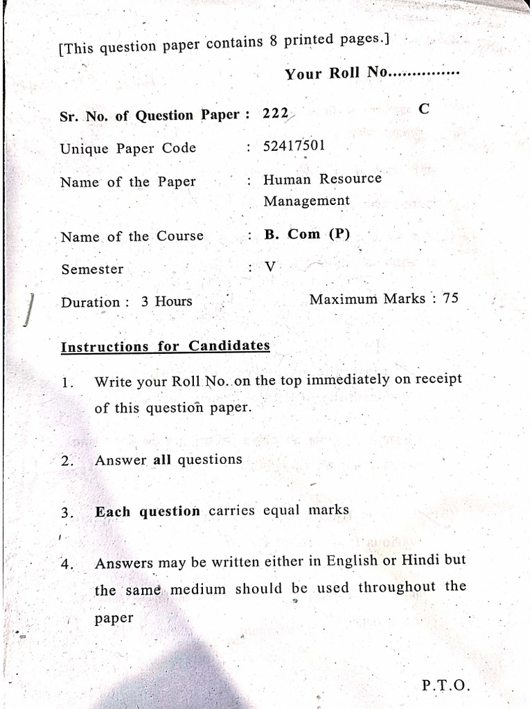 Hrm last year question paper pdf