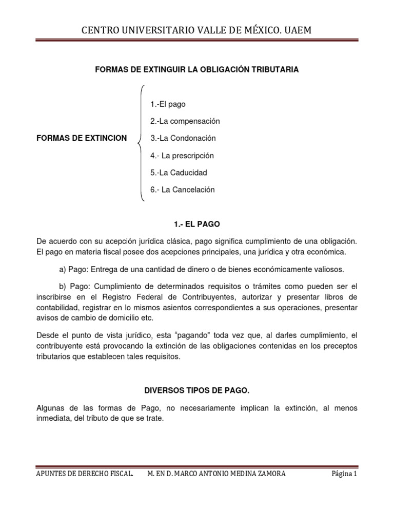 Formas de Extinguir Obligaciones Fiscales | PDF | Estatuto de ...