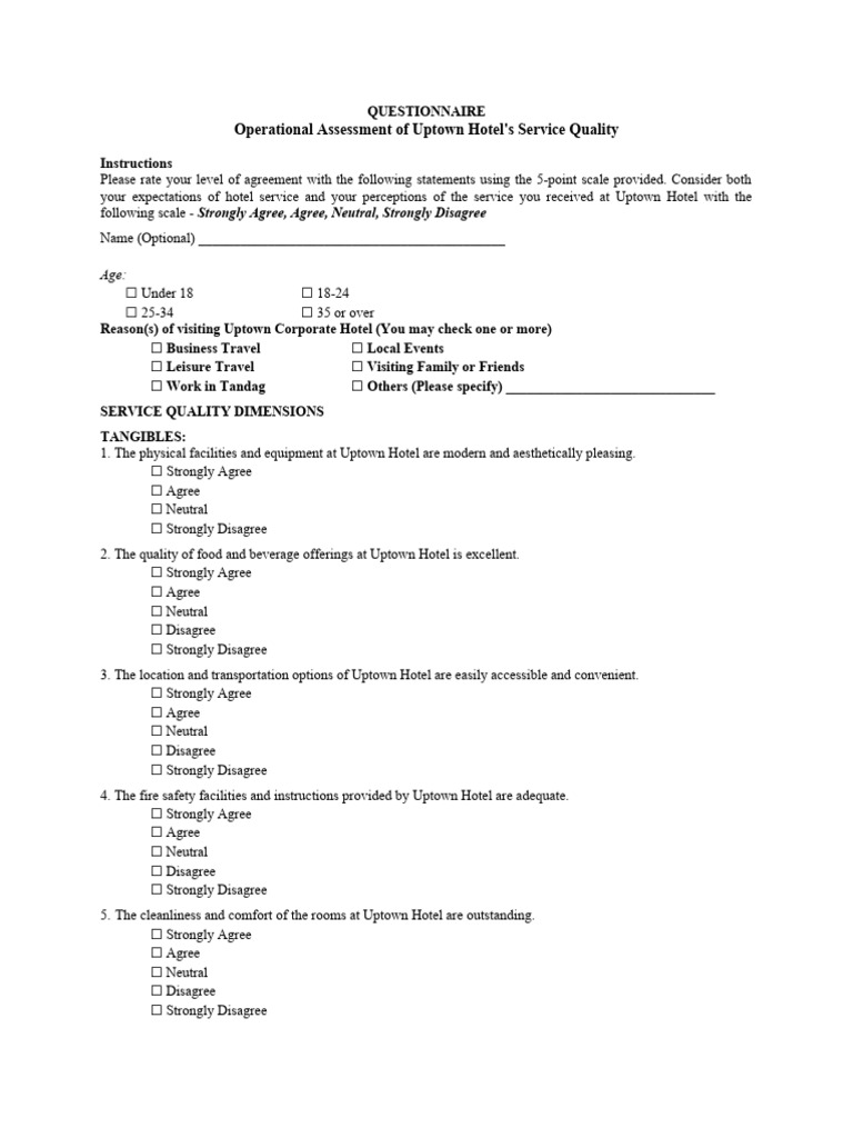 Mini Research Questionnaire | PDF | Hotel