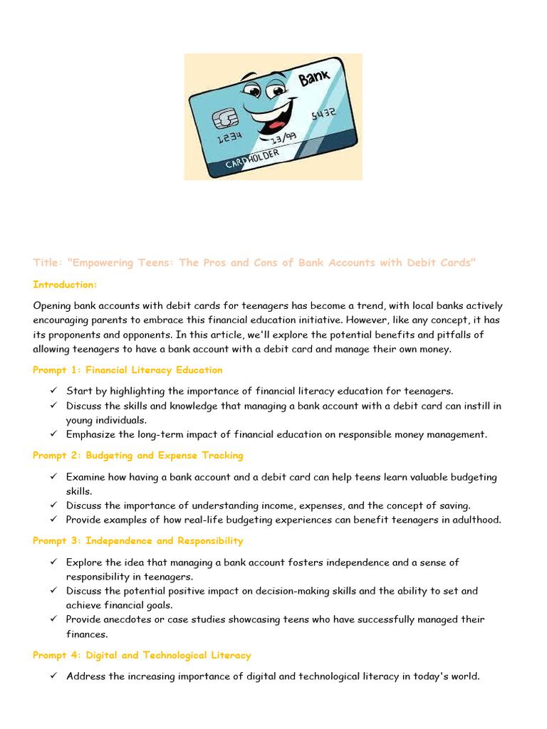 Essay Prompt Bank Account | PDF | Adolescence | Financial Literacy