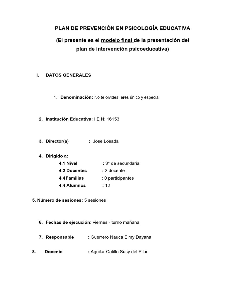 Plan de prevenci n en psicolog a educativa mio de mi xd pdf