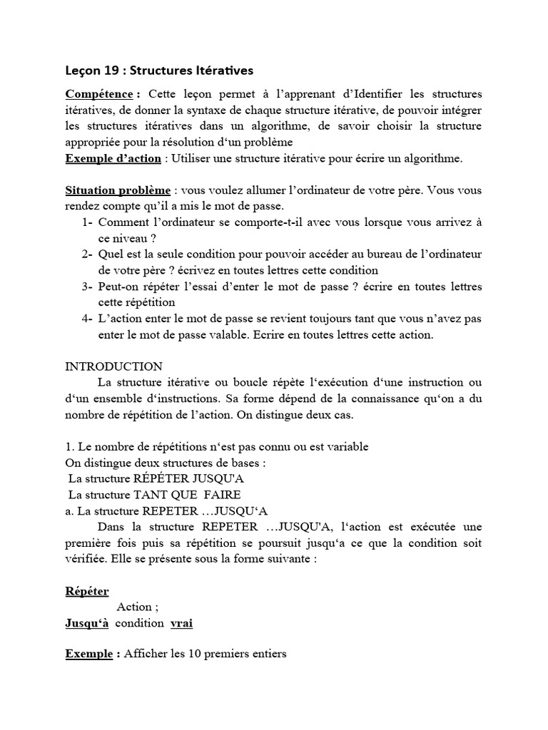 Structures Itératives en Algorithmes | PDF | Structure de contrôle ...