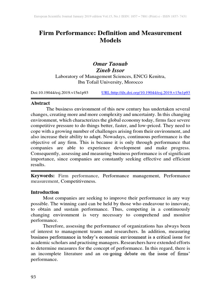 Firm Performance: Definitions & Models | PDF | Strategic Management ...