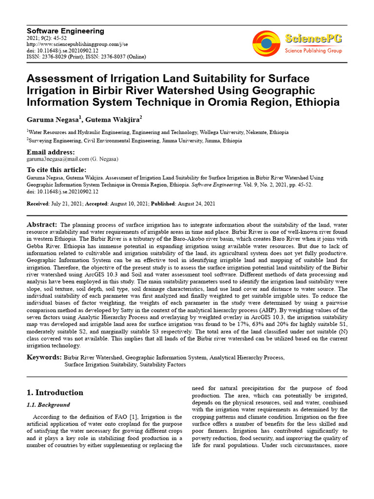 Assessment of Irrigation Land Suitability For Surface Irrigation in ...