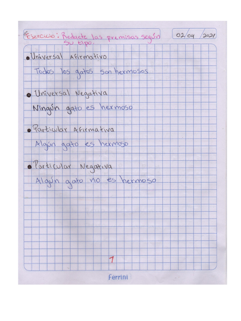 Ejemplos de Premisas Universal y Particular Afirmativo y Negativo | PDF