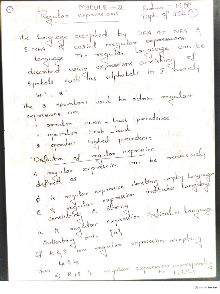 Module 2 Regular Expressions And Languages Notes Pdf