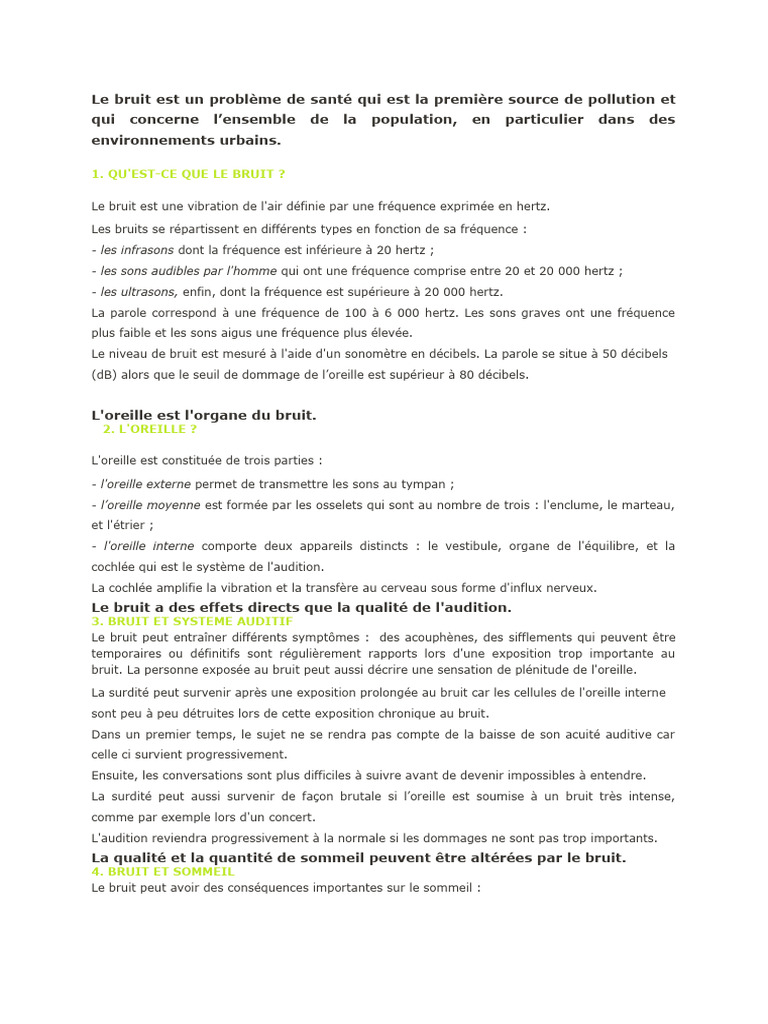 Impact du bruit sur la santé humaine | PDF | Bruit | Sommeil
