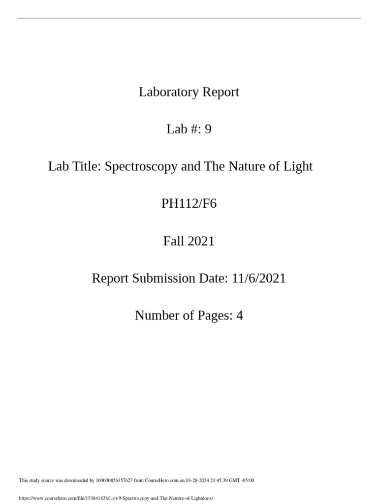 Spectroscopy Lab Report Summary | PDF | Spectroscopy | Color