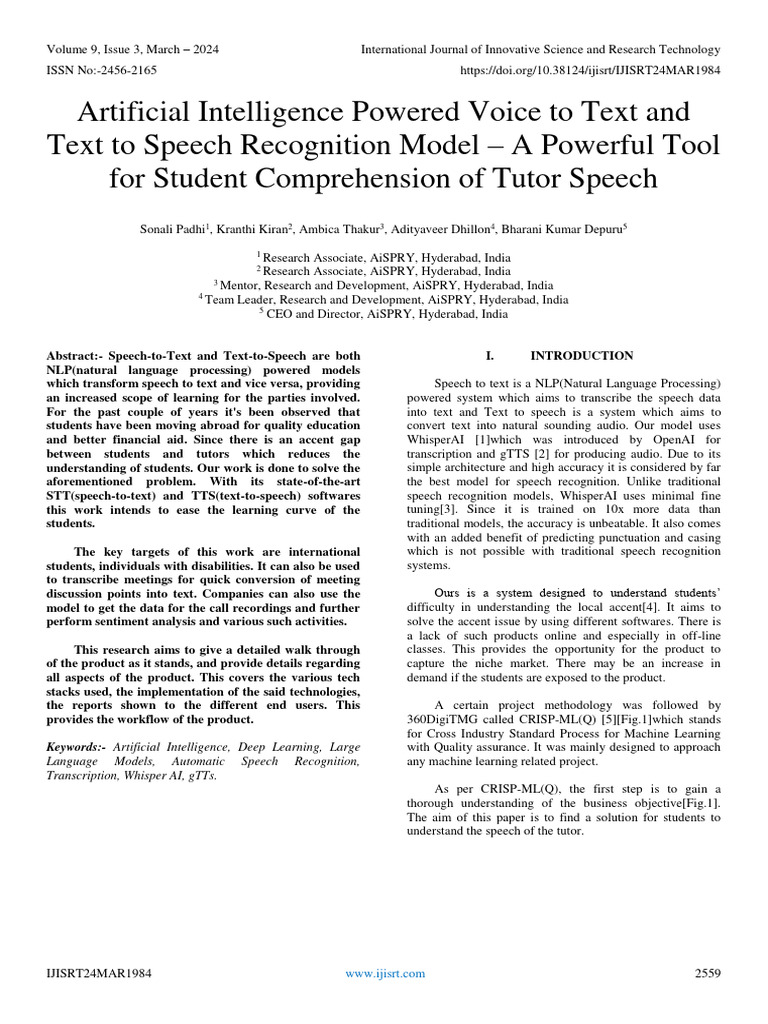 AI Voice-to-Text Model for Student Aid | PDF | Speech Recognition ...