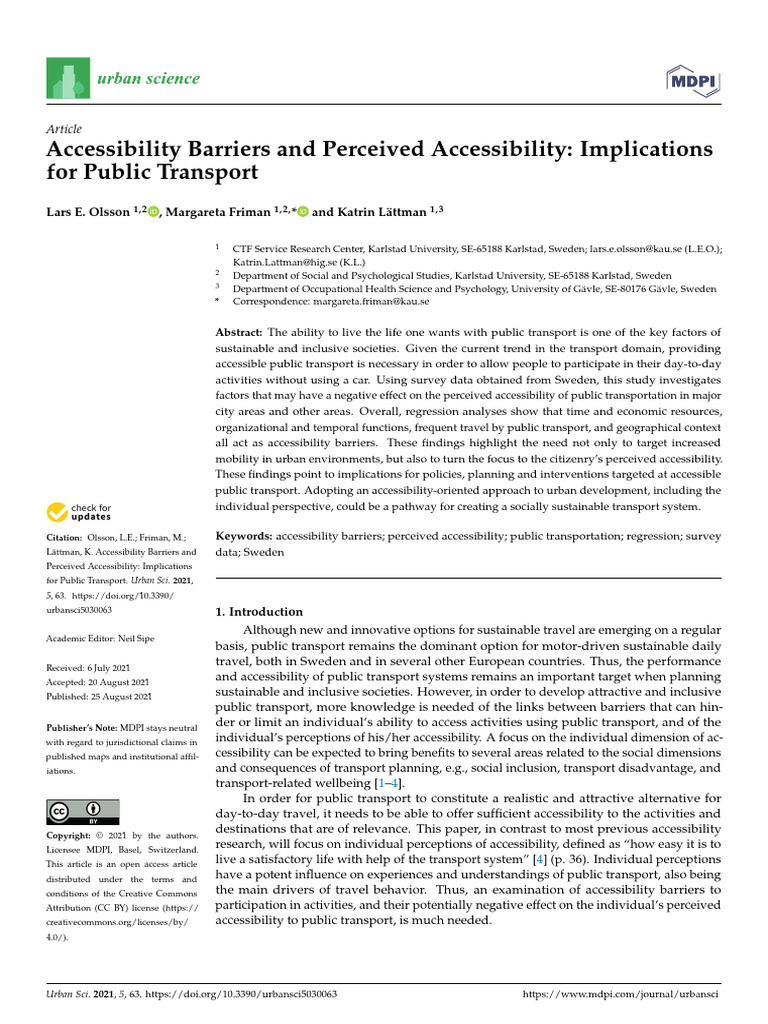 Accessibility Barriers and Perceived Accessibility - Implications For ...