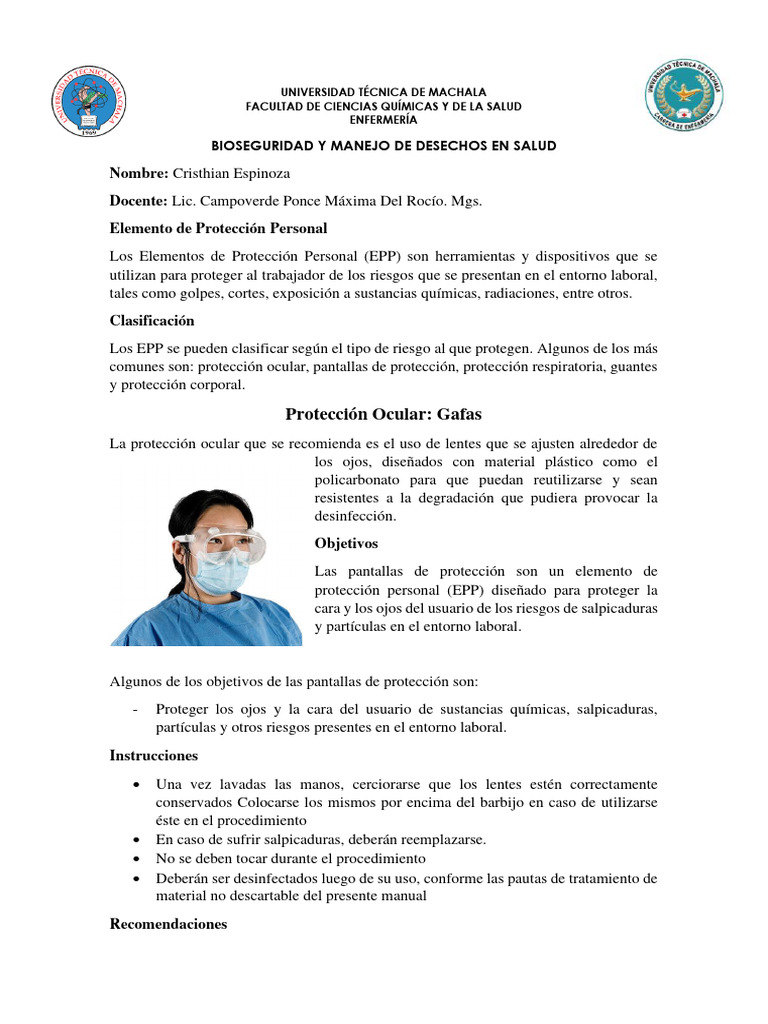 Elemento De Protección Personal Pdf Guante Lavado De Manos