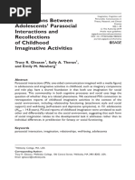 Connections Between Adolescents' Parasocial Interactions and Recollections of Childhood Imaginative Activities