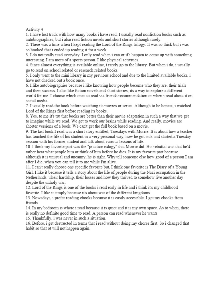 My Reading Journey: Favorites & Habits | PDF | Books