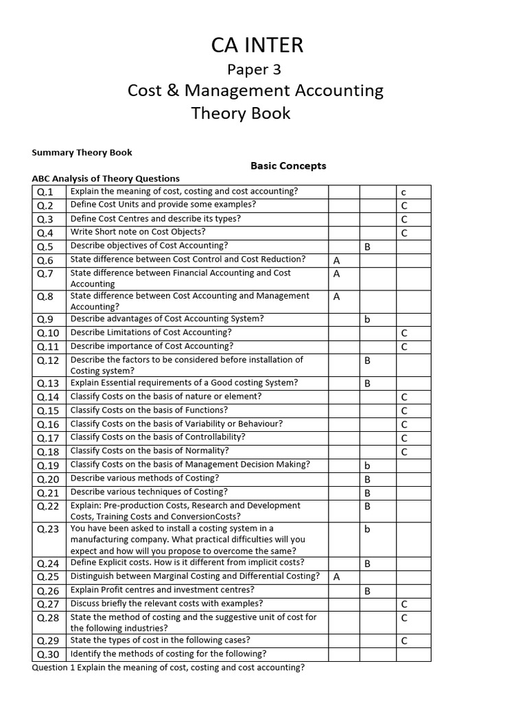 CA Inter Costing Theory Book | PDF | Cost Accounting | Cost