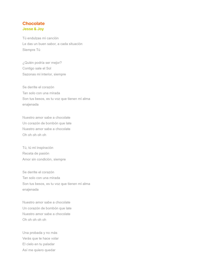 Chocolate - Jesse & Joy - Letras.com | PDF