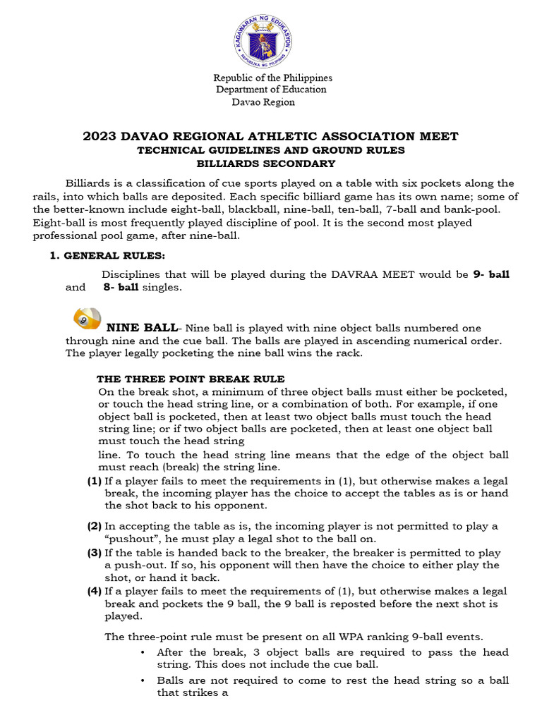 DAVRAA Billiards Competition Rules | PDF | Pool (Cue Sports) | Ball Games
