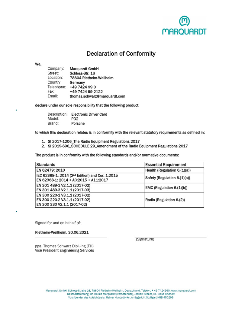 PD2 Electronic Driver Card Compliance | PDF