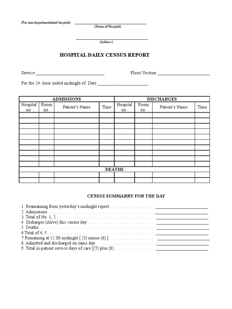 Hospital Daily Census Report Patient Health Care
