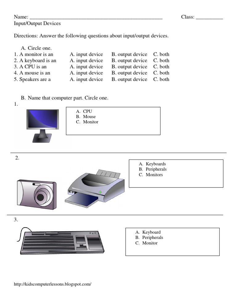 Input/Output Devices Quiz for Kids | PDF | Teaching Methods & Materials ...