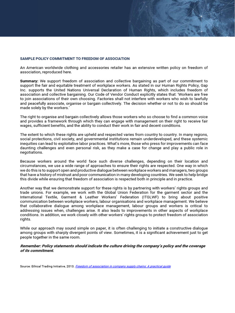 Freedom of Association Policy Overview | PDF | Collective Bargaining ...