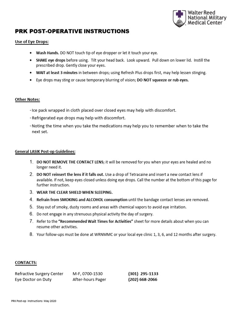 PRK Post-Operative Care Instructions | PDF | Contact Lens | Medical ...