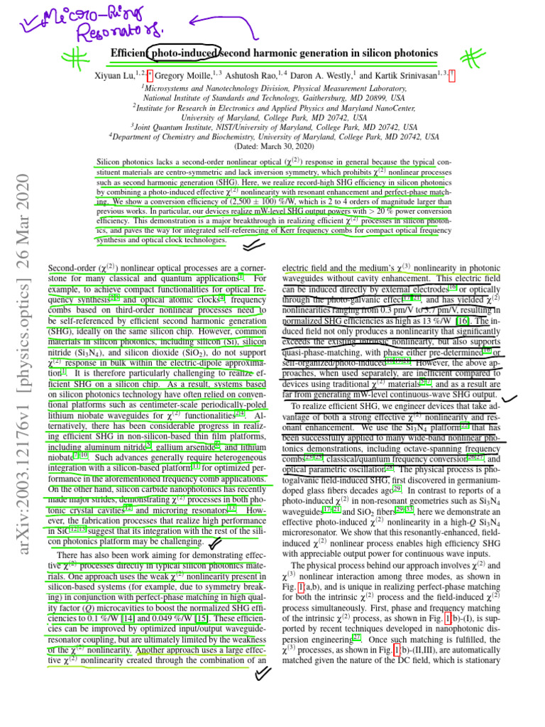 Efficient Photo-Induced Second Harmonic Generation in Silicon Photonics ...
