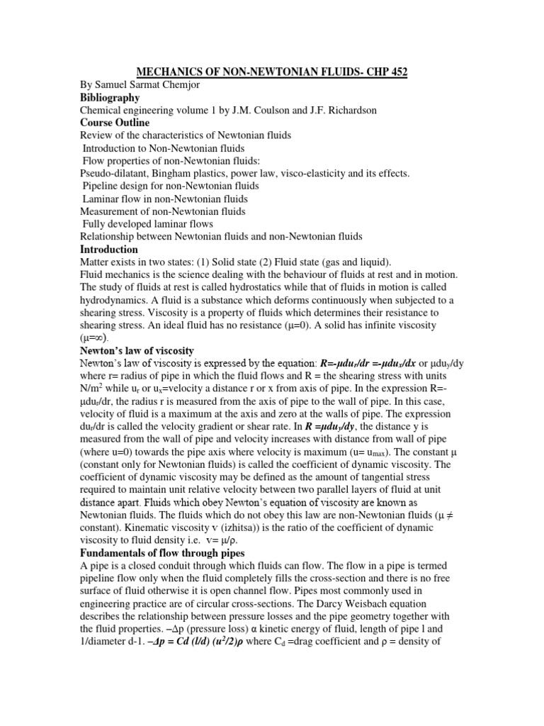 Non-Newtonian Fluid Mechanics Overview | PDF | Fluid Mechanics | Shear ...