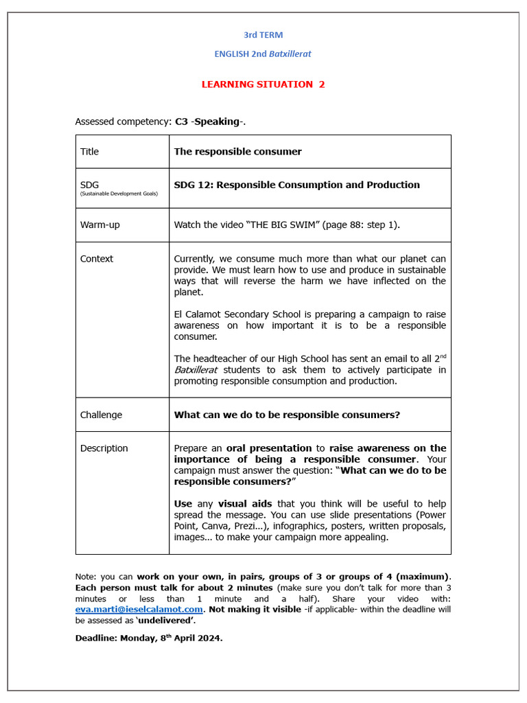 C3 Speaking 3rd Term Learning Situation 21 | PDF | Human Communication