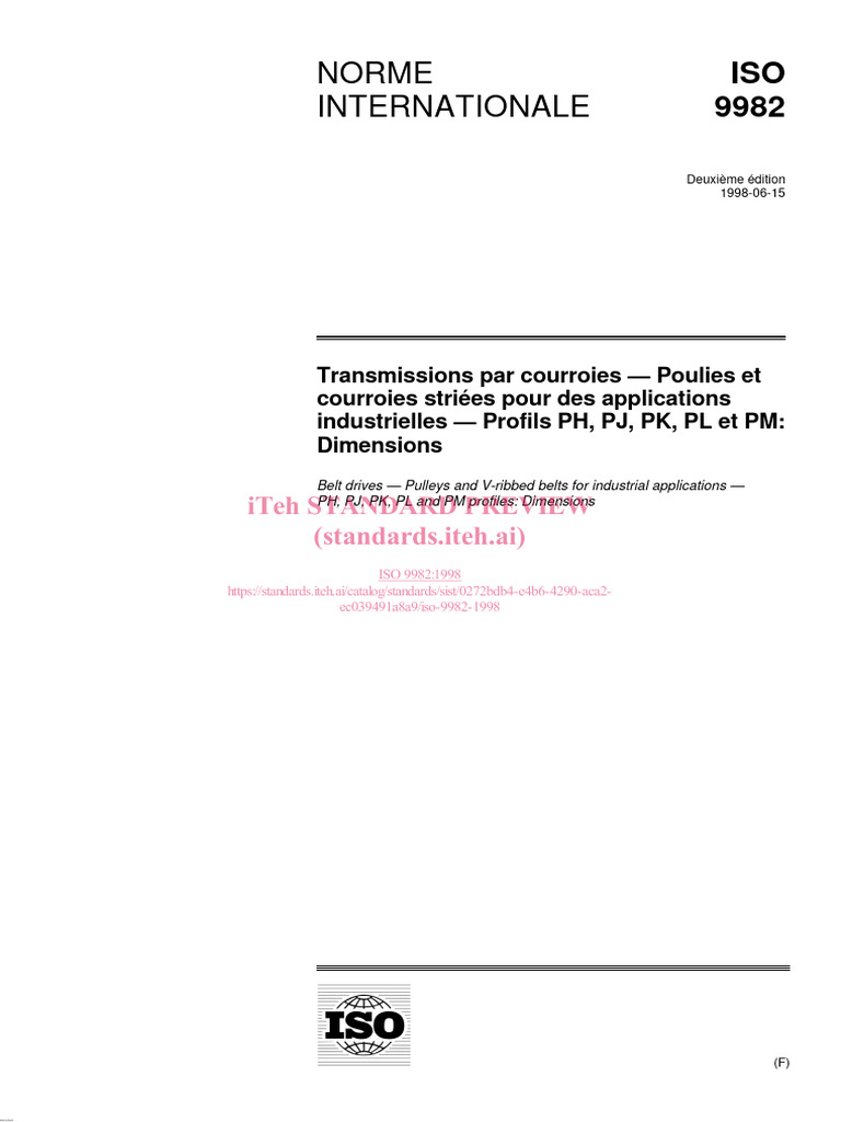 Dimensions des courroies ISO 9982 | PDF | Organisation internationale ...