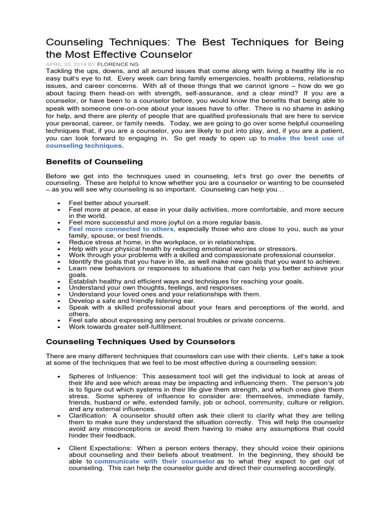 Counseling Techniques | Download Free PDF | Psychotherapy | Psychology