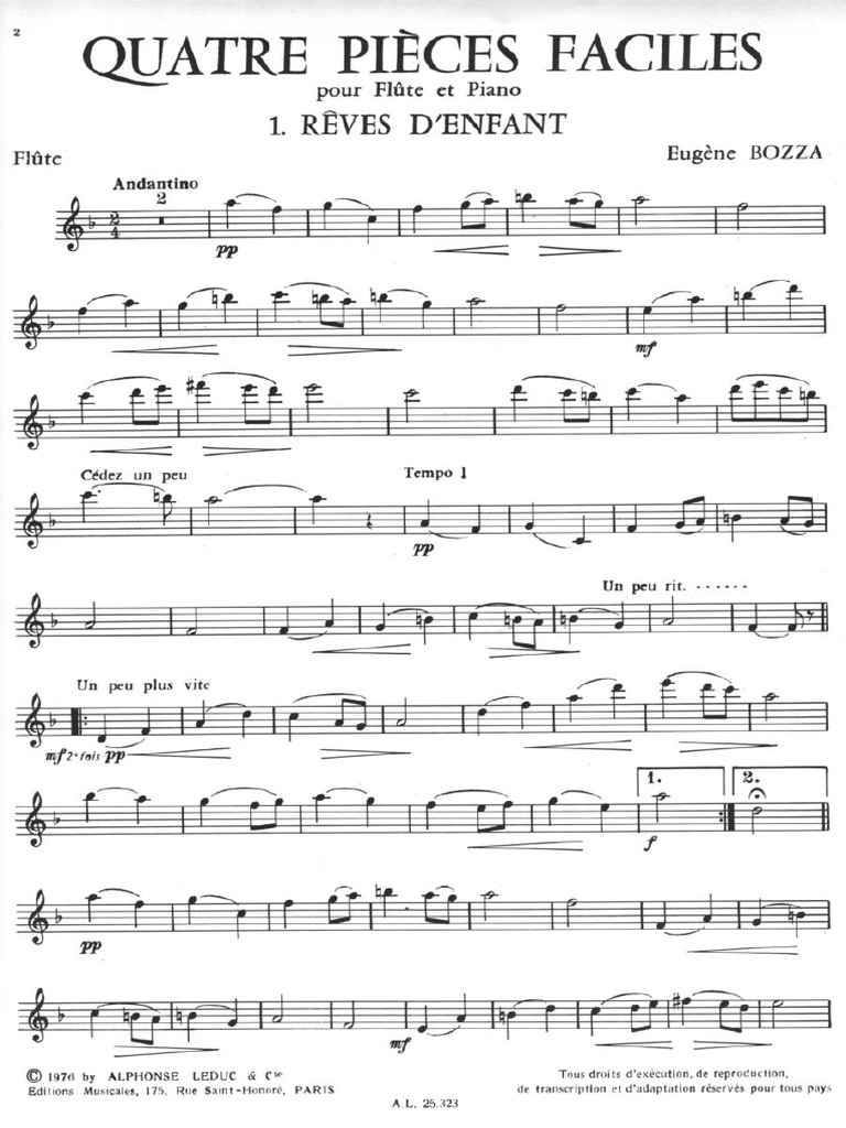 Bozza Eugene quatre pieces faciles flute amp piano PDF
