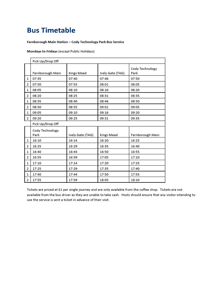 Bus timetable pdf