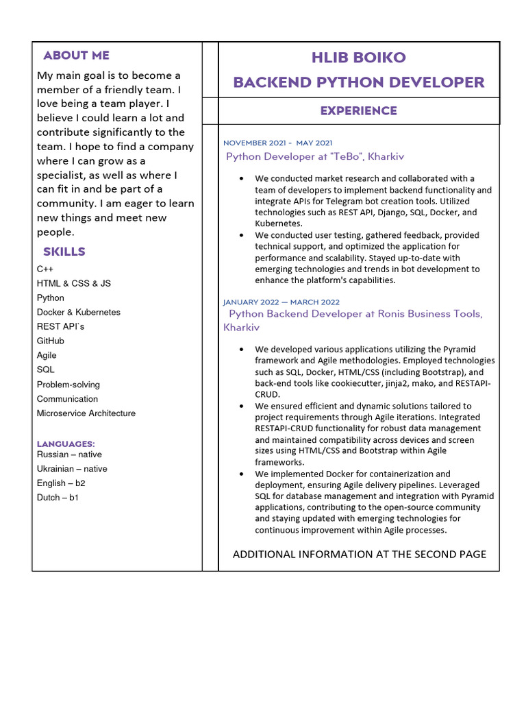 Python Backend Developer Profile | PDF | Agile Software Development ...