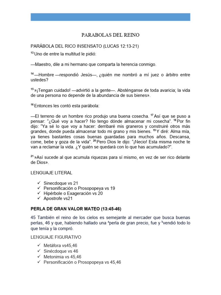 Parábola del Rico Insensato para Niños | PDF