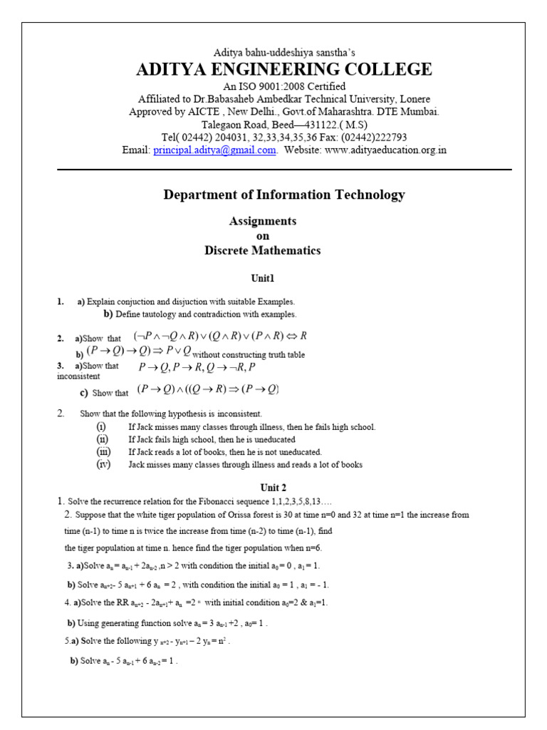 Assignments-DISCRETE MATHEMATICS | PDF | Discrete Mathematics | Graph ...