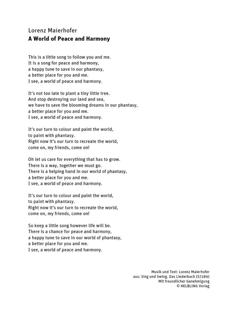 A World of Peace and Harmony Song | PDF