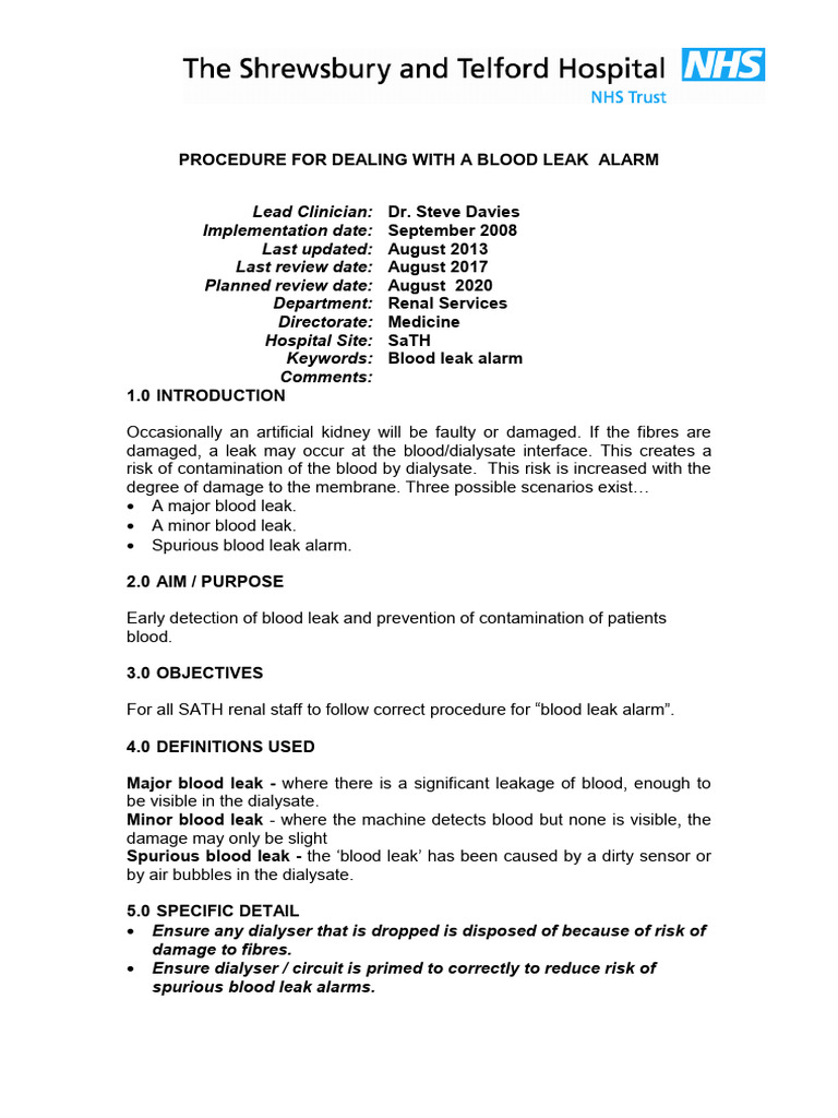 blood-leak-policy-2017 | PDF | Leak | Medicine