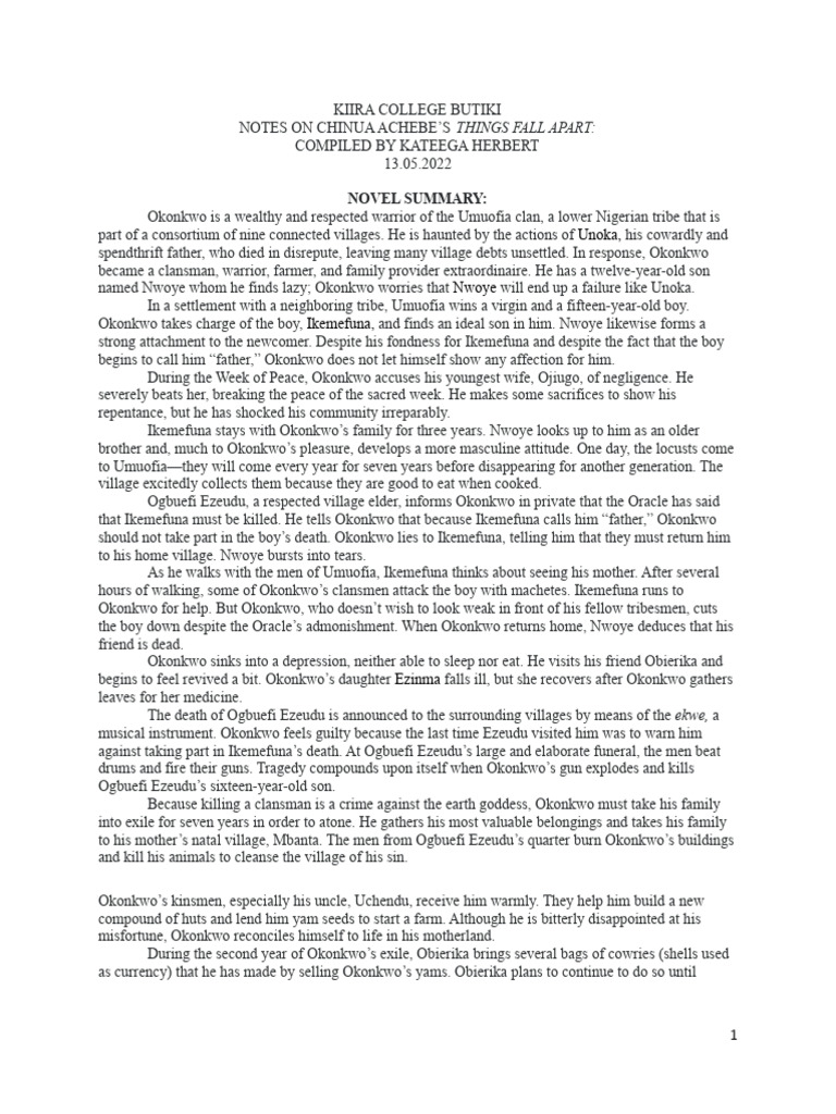 Notes On Things Fall Apart | PDF | Religion & Spirituality | General ...