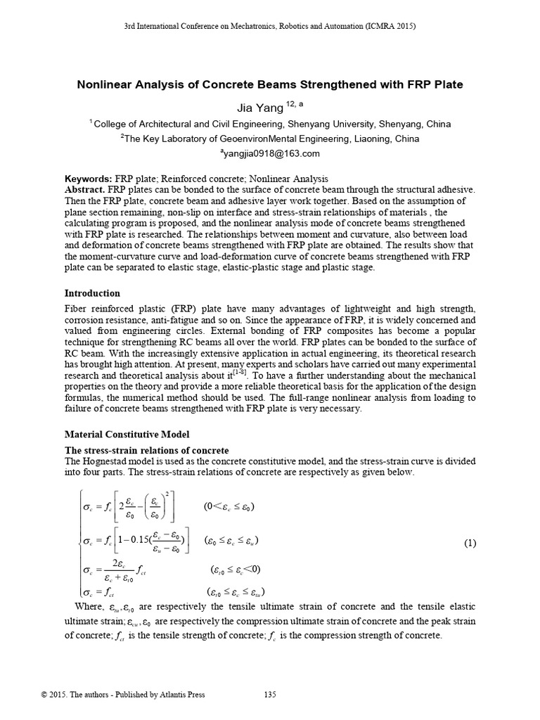 Nonlinear Analysis of Concrete Beams Strengthened With FRP Plate | PDF ...