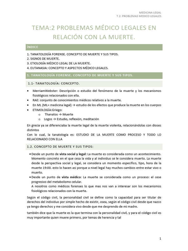 Problemas Médico Legales de la Muerte | PDF | Muerte | Reanimación ...