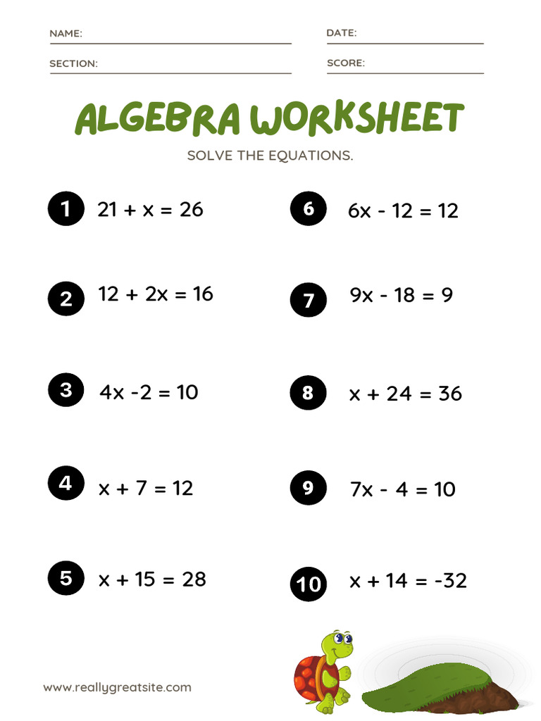 Algebra Equation Worksheet | PDF