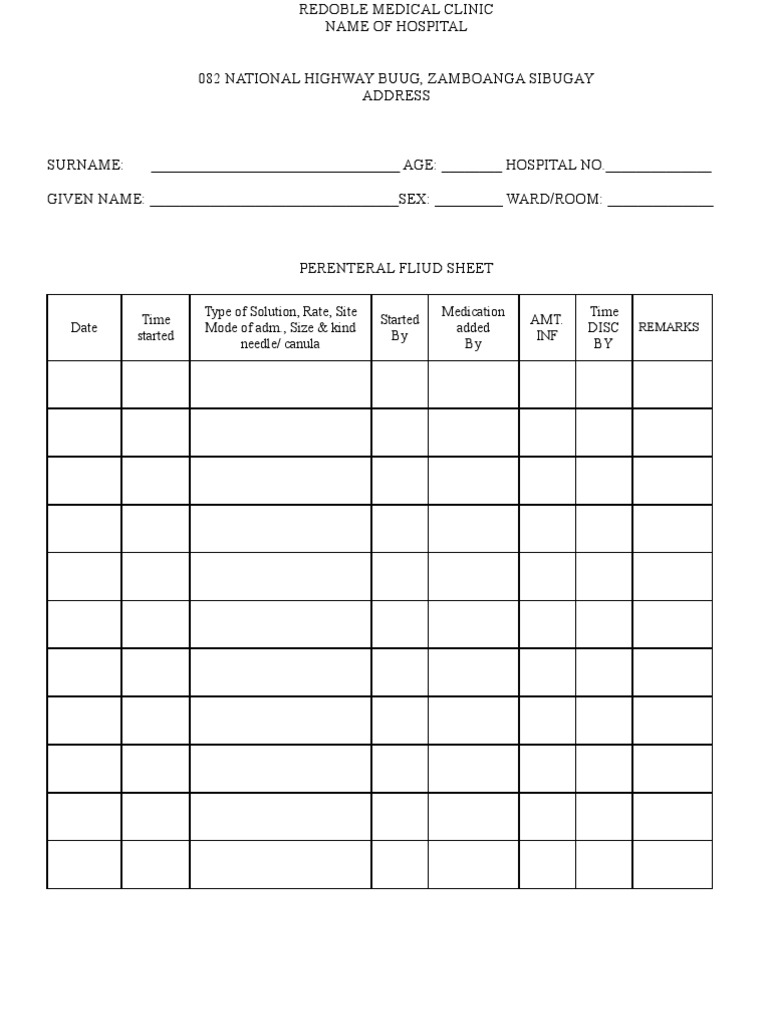 Perenteral Fluid Sheet Template | PDF
