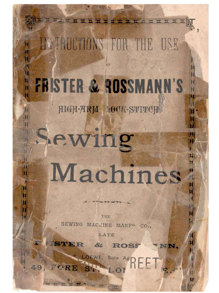 Frister and Rossman Transverse Shuttle Sewing Machine Instruction ...