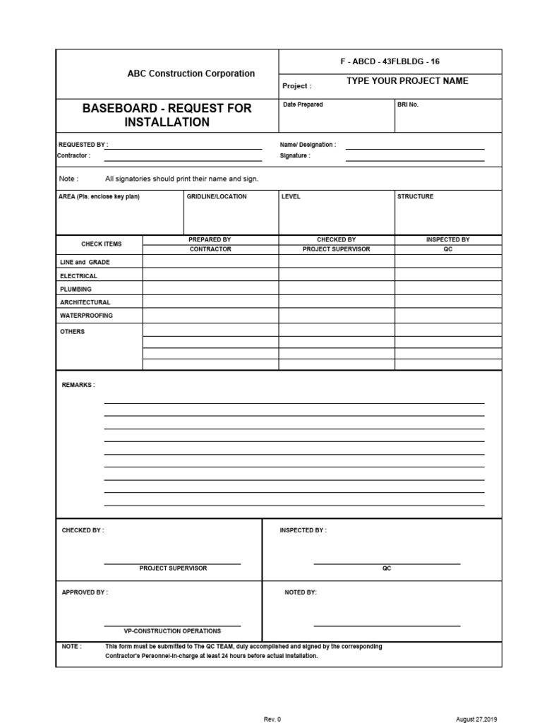 16-Request For Baseboard Installation | PDF