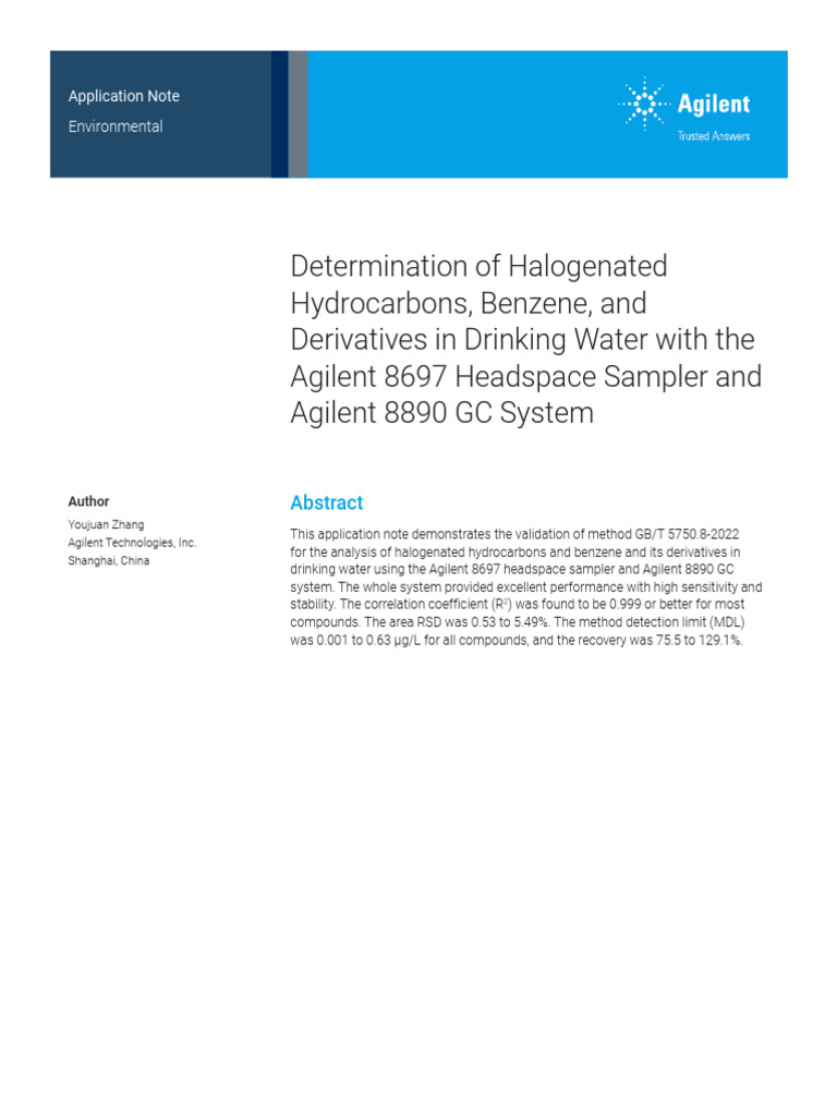 Halogenated Hydrocarbons C6H6 in Drinking Water PDF Gas