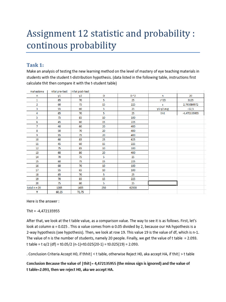 Assignment 12 Statistic and Probability - Final | PDF | Statistical ...