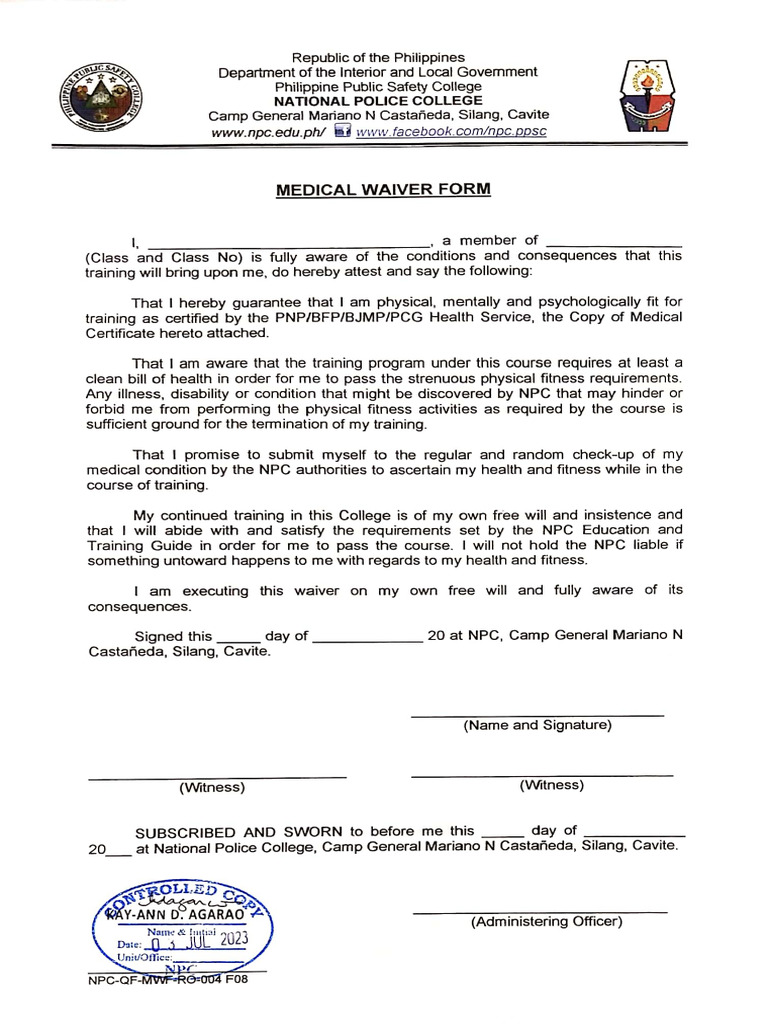Medical Waiver Form | PDF