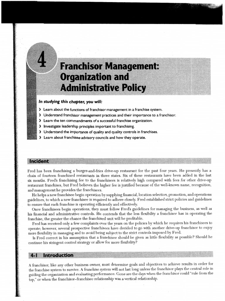 FRANCHISING - Chapter 4 (Franchisor Management - Organization and ...