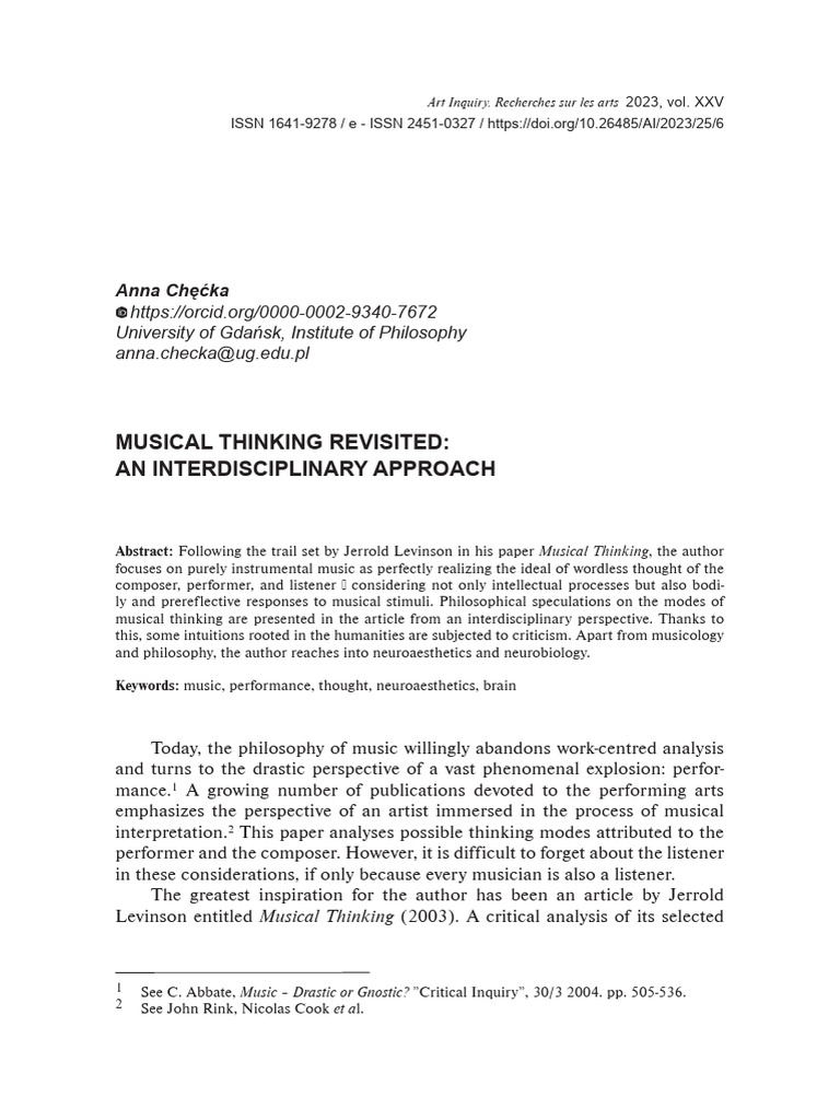 Musical Thinking: Interdisciplinary Insights | PDF | Thought | Reward ...