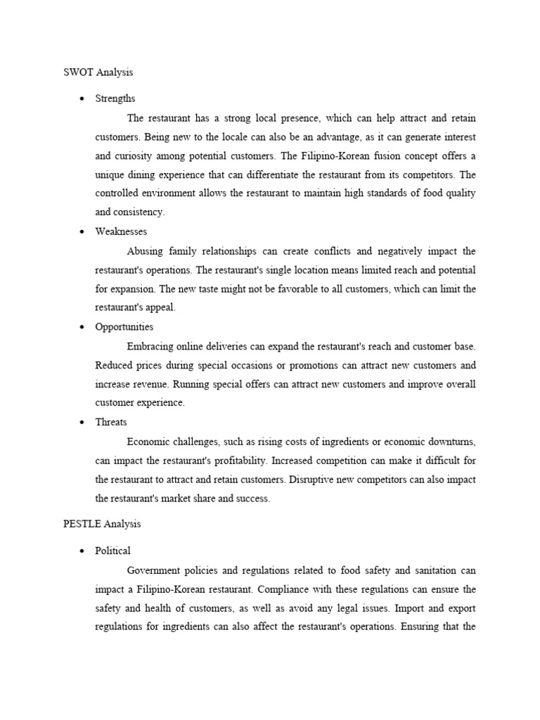 Swot Analysis And Pestle Pdf Restaurants Sustainability
